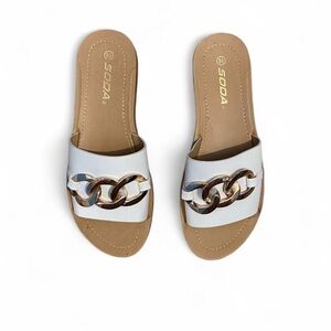 Soda Women's White and Gold Chain Slide Sandals